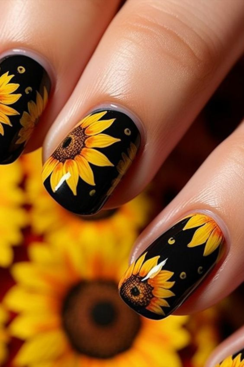 Diseños de uñas amarillas con Flores