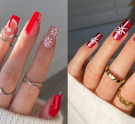 Uñas navideñas Con Rojo Y Blanco