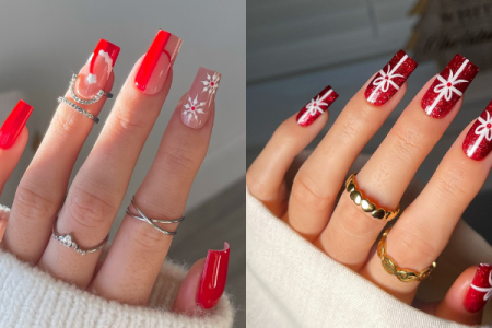 Uñas navideñas Con Rojo Y Blanco