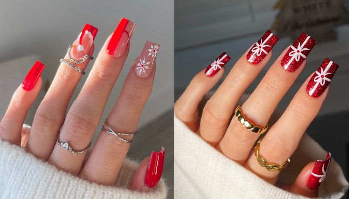 Uñas navideñas Con Rojo Y Blanco