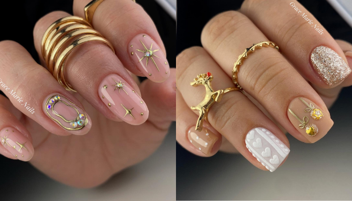 Uñas Con Diseños Color Oro